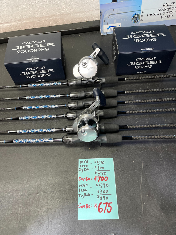 OVERSTOCK 6'6 Blue/Silver Carbon Fiber Slow Pitch Jigging Combos