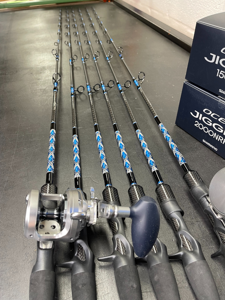 OVERSTOCK 6'6 Blue/Silver Carbon Fiber Slow Pitch Jigging Combos