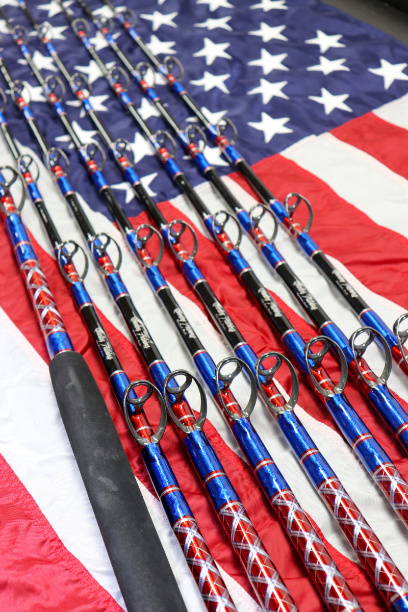 Limited Edition 6' Diamond Series w/ Red, White, & Blue USA Wrap Stand Up  Trolling Rods