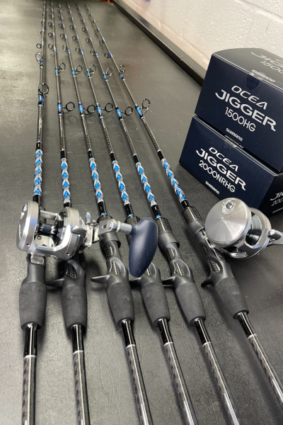OVERSTOCK 6'6" Blue/Silver Carbon Fiber Slow Pitch Jigging Combos