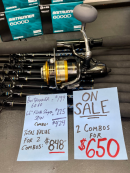 OVERSTOCK(2) 6'6" Blue/Gold Fluke Slayer Spin Rod with (2) Baitrunner 6000 Combos