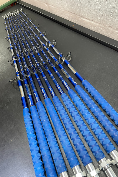 Limited Edition 6' #80-130 High Speed Wahoo Painted Trolling Rods with Winthrop Roller Top