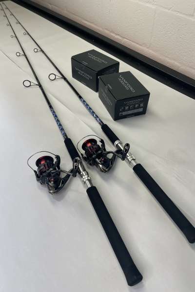 OVERSTOCK (2) Blue/Silver Diamond Series 7' Graphite Spinning Rod with (2) Vanford 4000 Combos