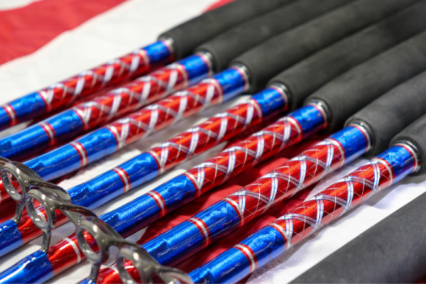 Limited Edition 6' Diamond Series w/ Red, White, & Blue USA Wrap Stand Up Trolling Rods - Image 3